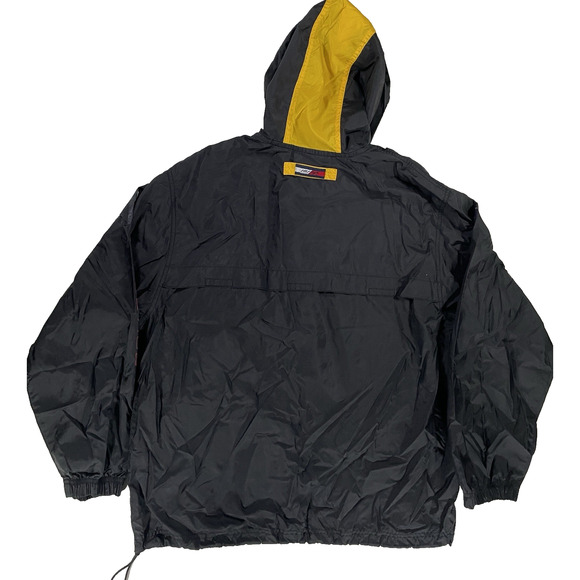 VTG 90s Tommy Hilfiger Athletics Mens M Black Hooded Anorak Pullover Y2k Jacket - Picture 2 of 9